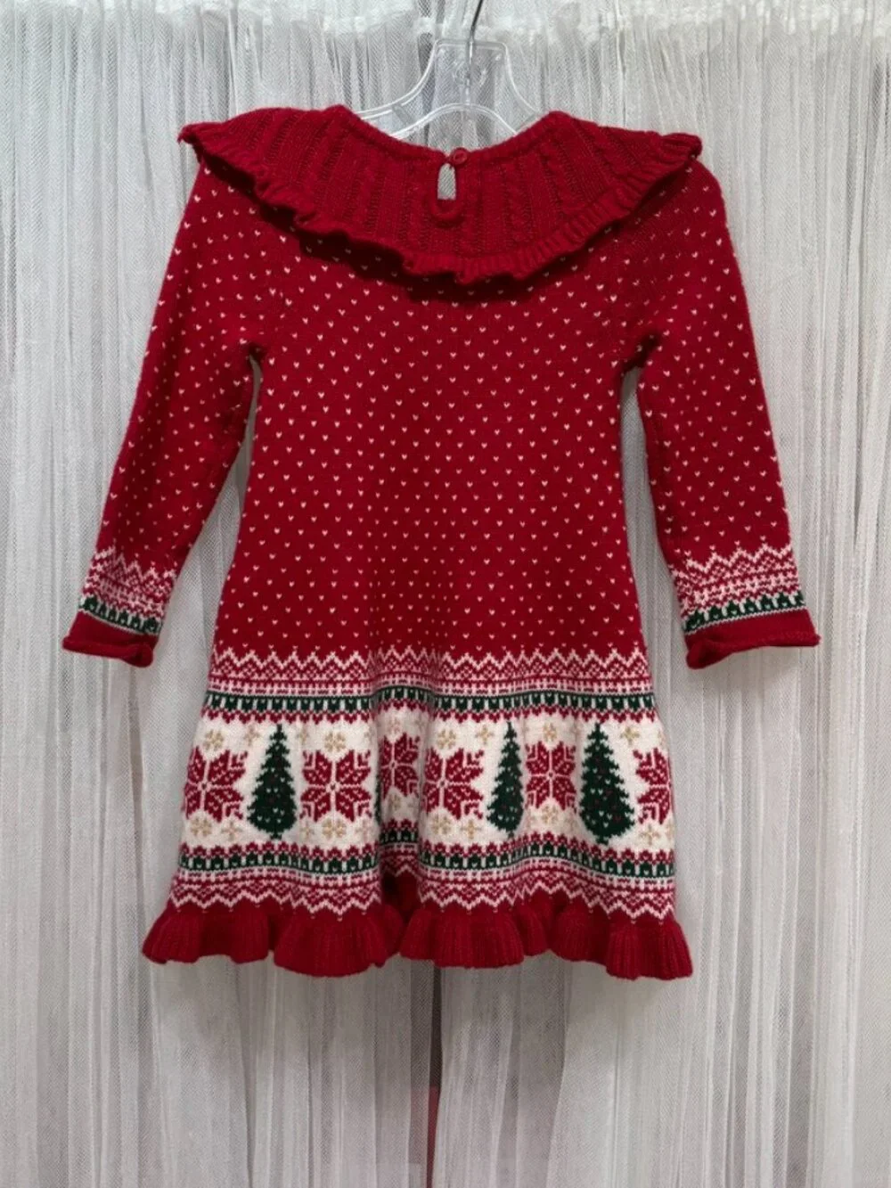 Tahari Baby Girls 24M Christmas Sweater Dress Fair Isle Red Holiday